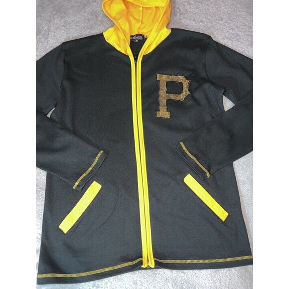 Pittsburgh PIRATES Womens Black Full Zipper Hoodie Jacket Bejeweled Logo - Picture 3 of 10